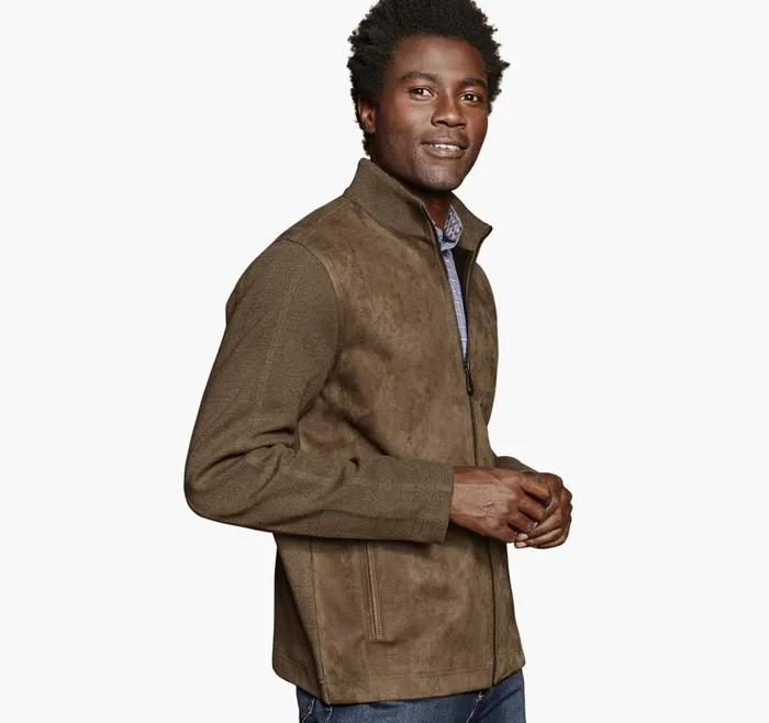 JohnstonandMurphy Sweaters and Knits FauxSuede FullZip Camel 8211 Men