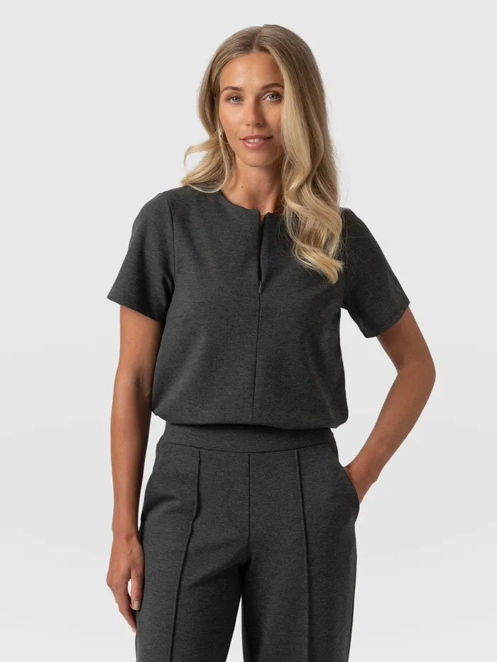 Keller Zip Up Tee 8211 Charcoal Charcoal Women Saint And Sofia TShirts and Tanks Keller Zip Up Tee 8211 Charcoal Charcoal Women Saint And Sofia TShirts and Tanks