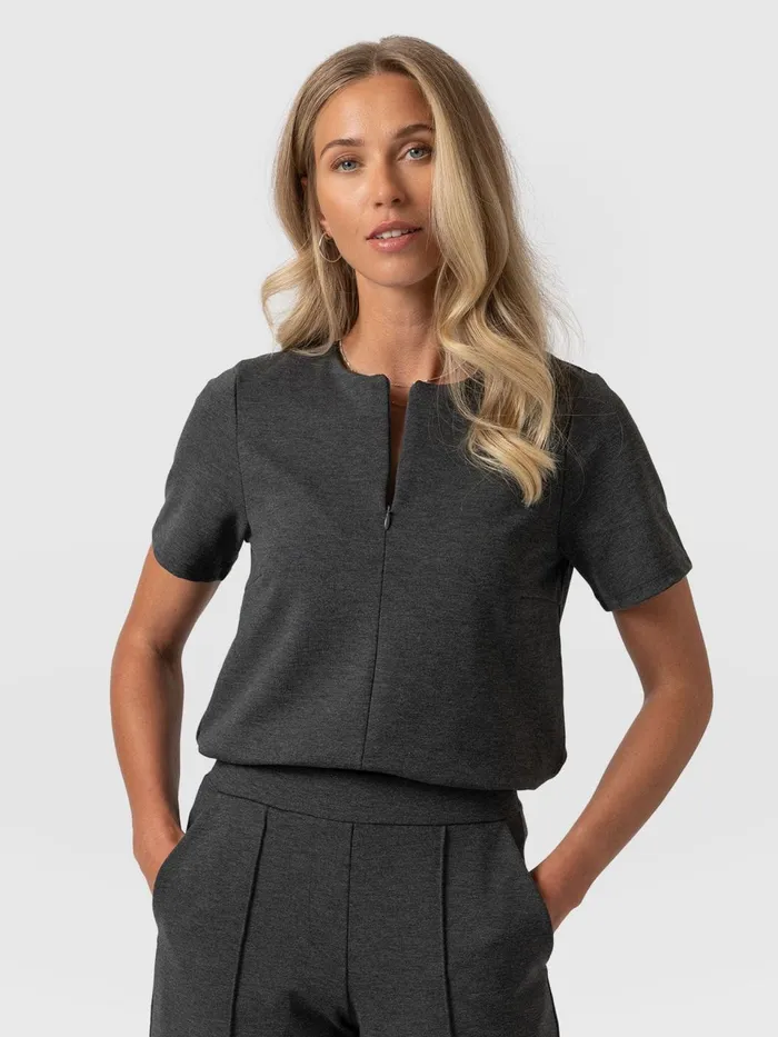 Keller Zip Up Tee 8211 Charcoal Charcoal Women Saint And Sofia TShirts and Tanks
