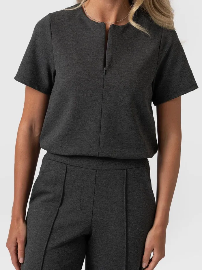 Keller Zip Up Tee 8211 Charcoal Charcoal Women Saint And Sofia TShirts and Tanks