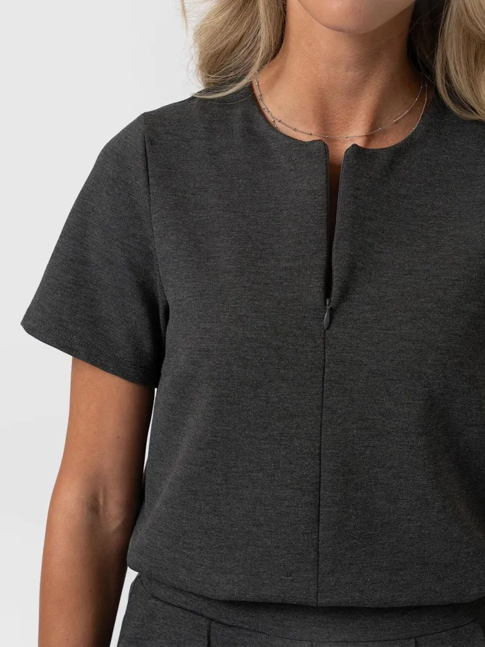 Keller Zip Up Tee 8211 Charcoal Charcoal Women Saint And Sofia TShirts and Tanks
