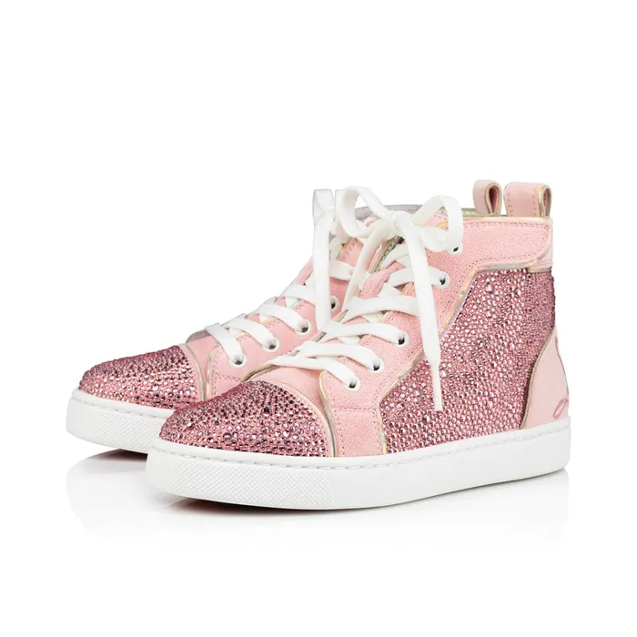 Kids Funnytopi Strass Hightop Sneakers 8211 Veau Velours And Strass 8211 Rosy Pink Christian Louboutin Sneakers