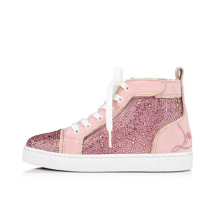 Kids Funnytopi Strass Hightop Sneakers 8211 Veau Velours And Strass 8211 Rosy Pink Christian Louboutin Sneakers