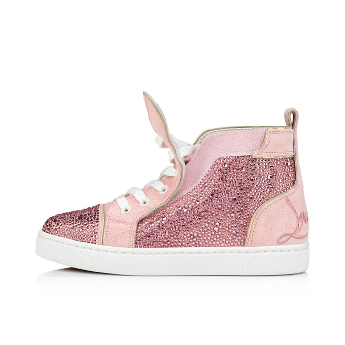 Kids Funnytopi Strass Hightop Sneakers 8211 Veau Velours And Strass 8211 Rosy Pink Christian Louboutin Sneakers