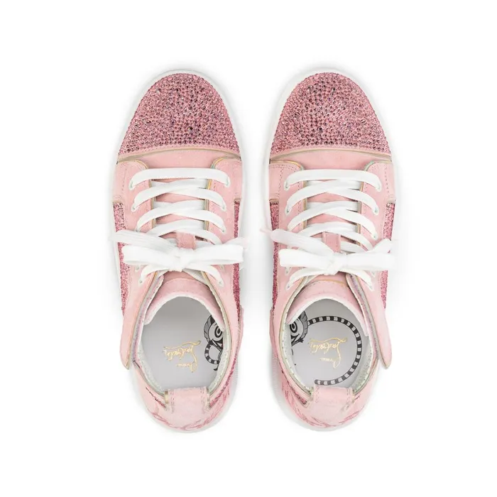 Kids Funnytopi Strass Hightop Sneakers 8211 Veau Velours And Strass 8211 Rosy Pink Christian Louboutin Sneakers