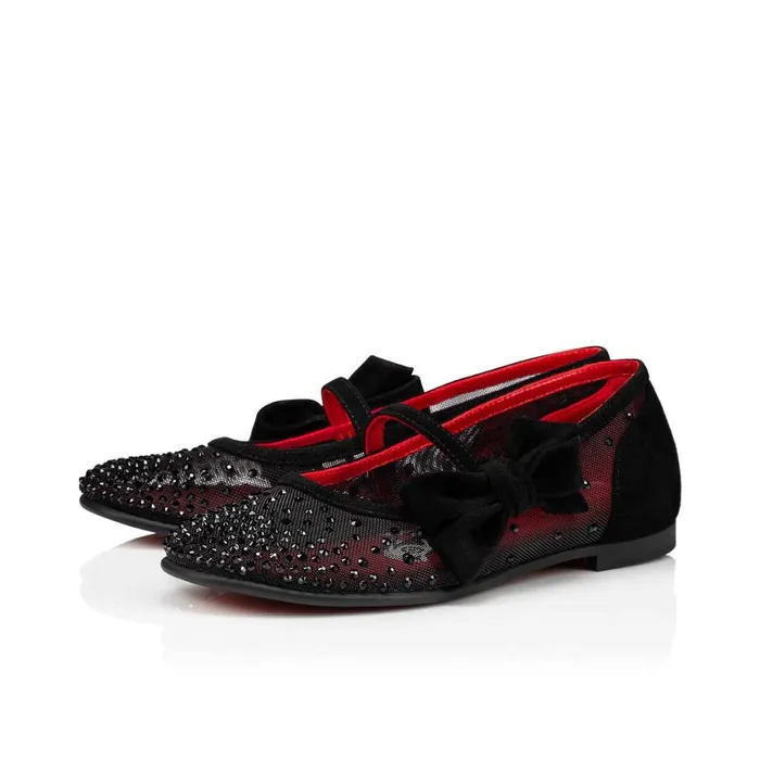 Kids Melodie Strass Ballerinas 8211 Mesh And Veau Velours 8211 Black Black Christian Louboutin Ballerinas Kids Melodie Strass Ballerinas 8211 Mesh And Veau Velours 8211 Black Black Christian Louboutin Ballerinas