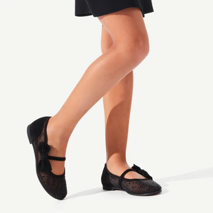 Kids Melodie Strass Ballerinas 8211 Mesh And Veau Velours 8211 Black Black Christian Louboutin Ballerinas