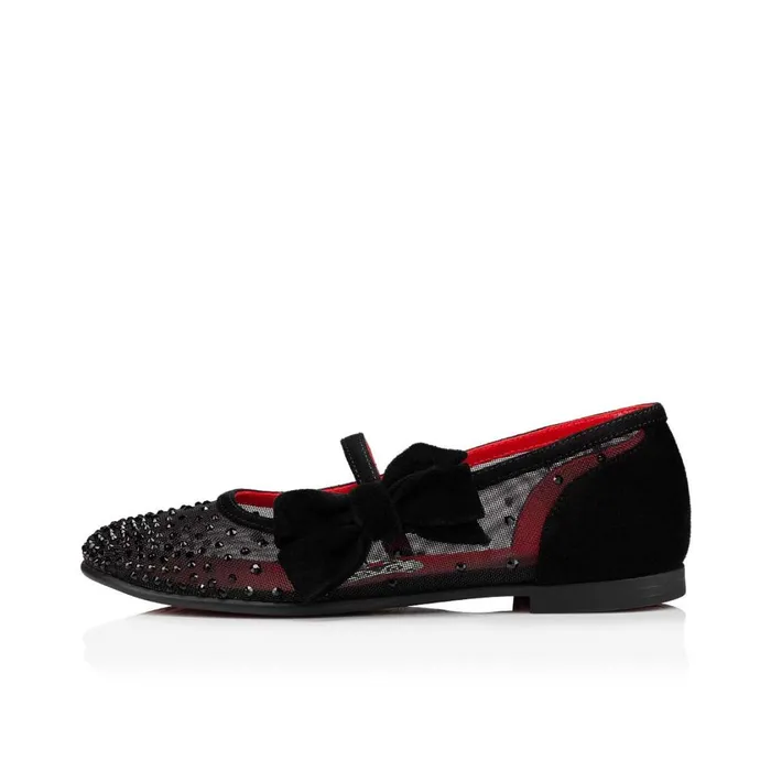 Kids Melodie Strass Ballerinas 8211 Mesh And Veau Velours 8211 Black Black Christian Louboutin Ballerinas