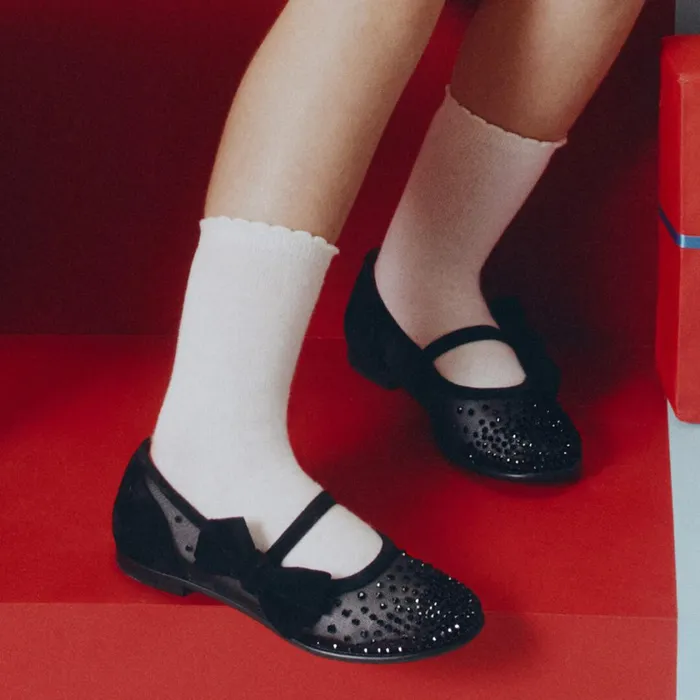 Kids Melodie Strass Ballerinas 8211 Mesh And Veau Velours 8211 Black Black Christian Louboutin Ballerinas