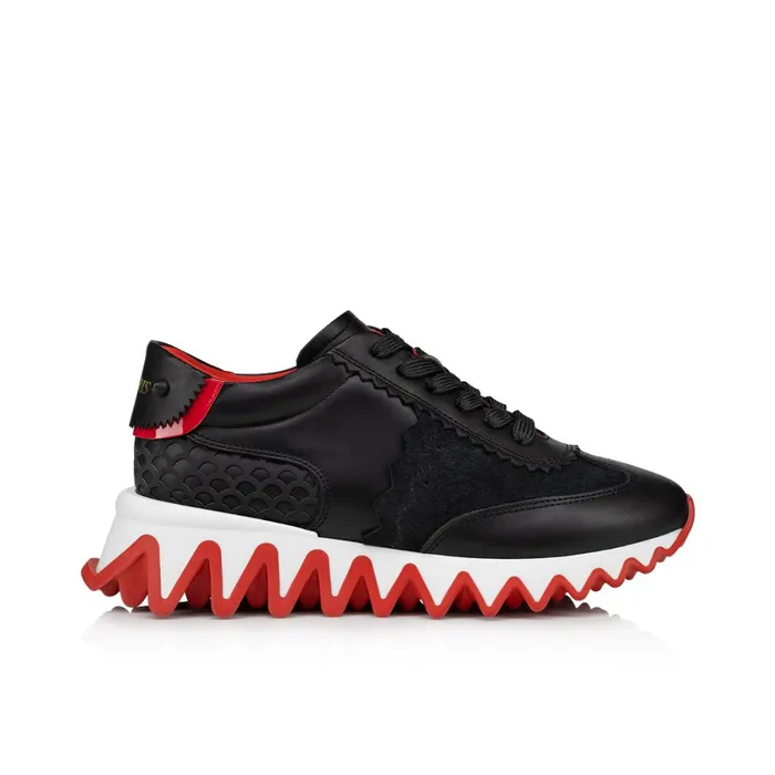 Kids Mini Shark Sneakers 8211 Calf Leather Suede And Patent Calf Leather 8211 Black Black Christian Louboutin Sneakers
