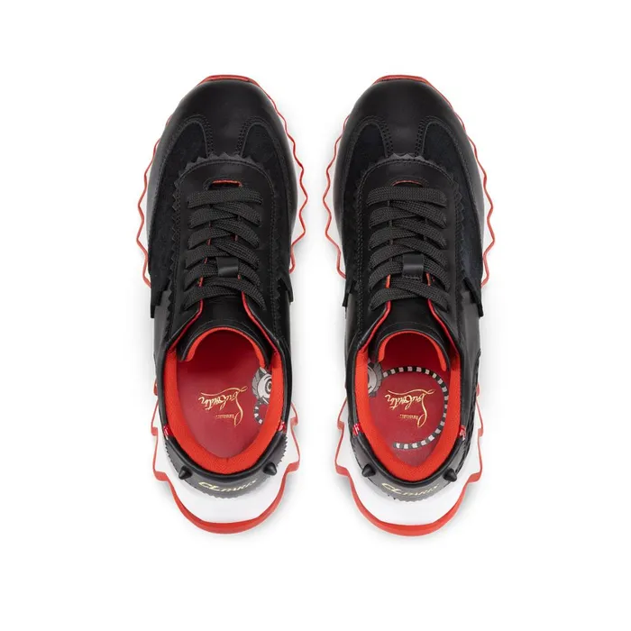 Kids Mini Shark Sneakers 8211 Calf Leather Suede And Patent Calf Leather 8211 Black Black Christian Louboutin Sneakers