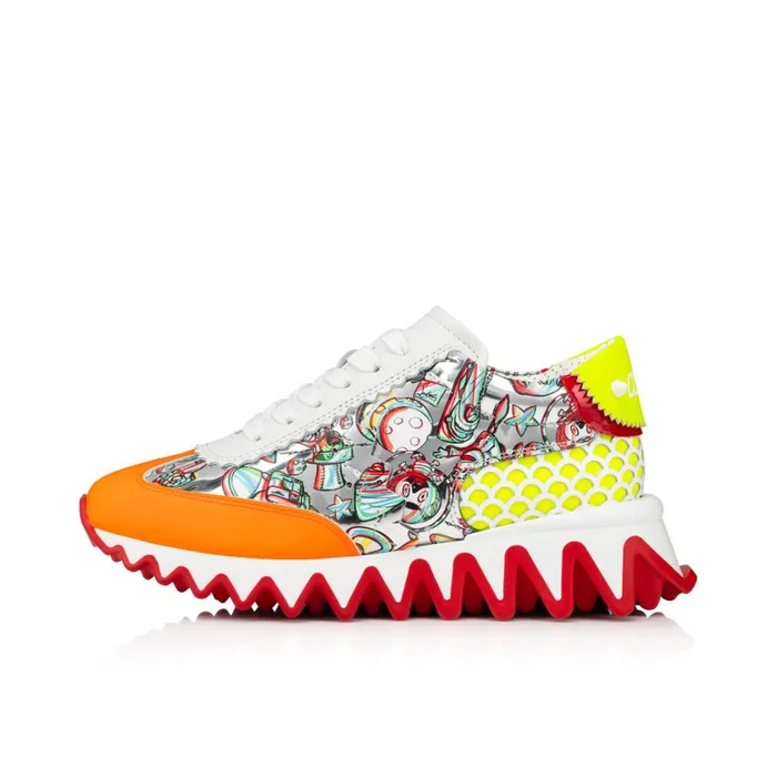 Kids Mini Shark Sneakers 8211 Fluo Calf Leather And Leather Spacy Loubi Print 8211 Multicolor Multicolor Christian Louboutin Sneakers
