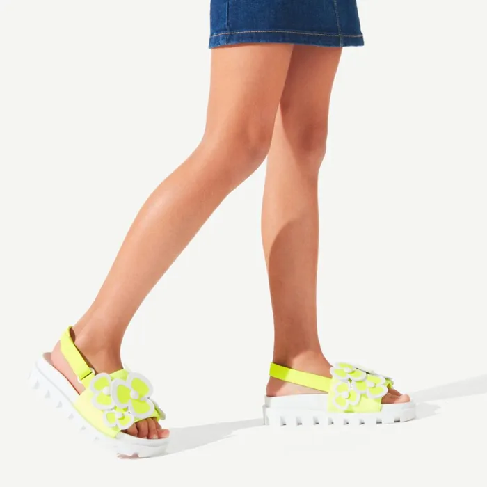 Kids Pensamoi Sandals 8211 Neoprene And Fluo Calf Leather 8211 Yellow Yellow Christian Louboutin Sandals