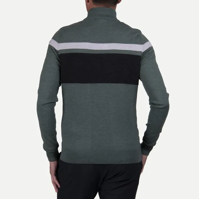 KJUS Midlayers and Sweaters Stripe Sweater HalfZip 8211 Merino Wool Midlayer Green Smoke 8211 Men