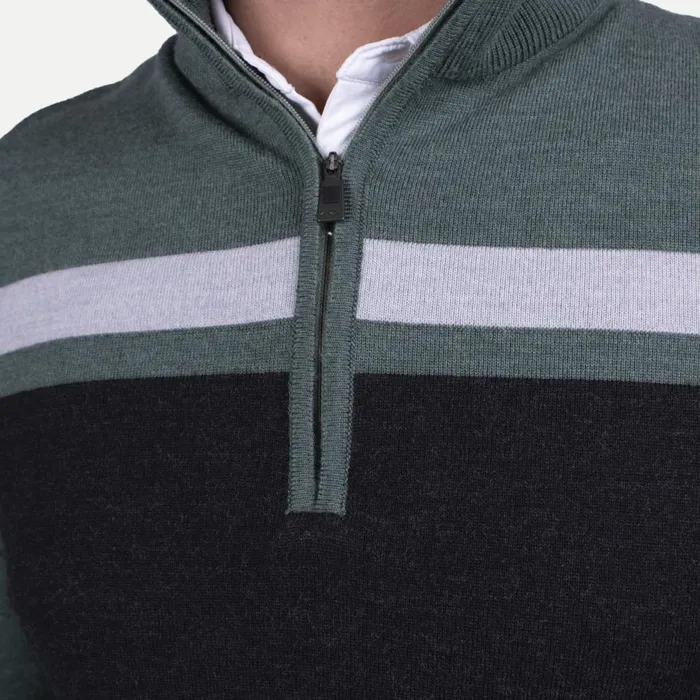 KJUS Midlayers and Sweaters Stripe Sweater HalfZip 8211 Merino Wool Midlayer Green Smoke 8211 Men