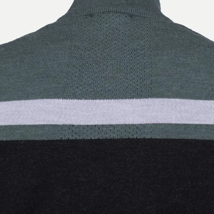 KJUS Midlayers and Sweaters Stripe Sweater HalfZip 8211 Merino Wool Midlayer Green Smoke 8211 Men