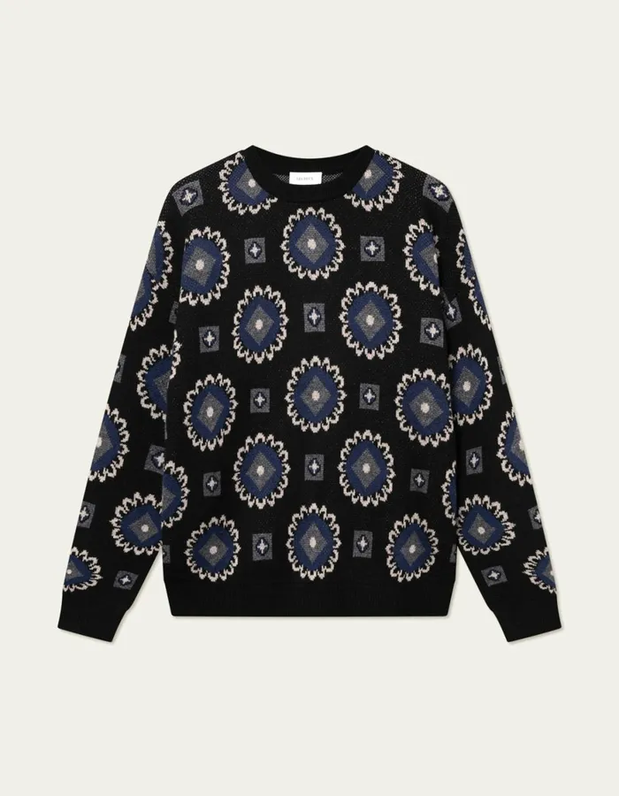 Knitwear Men Les Deux Aro Paisley Roundneck 8211 BlackBlueprint