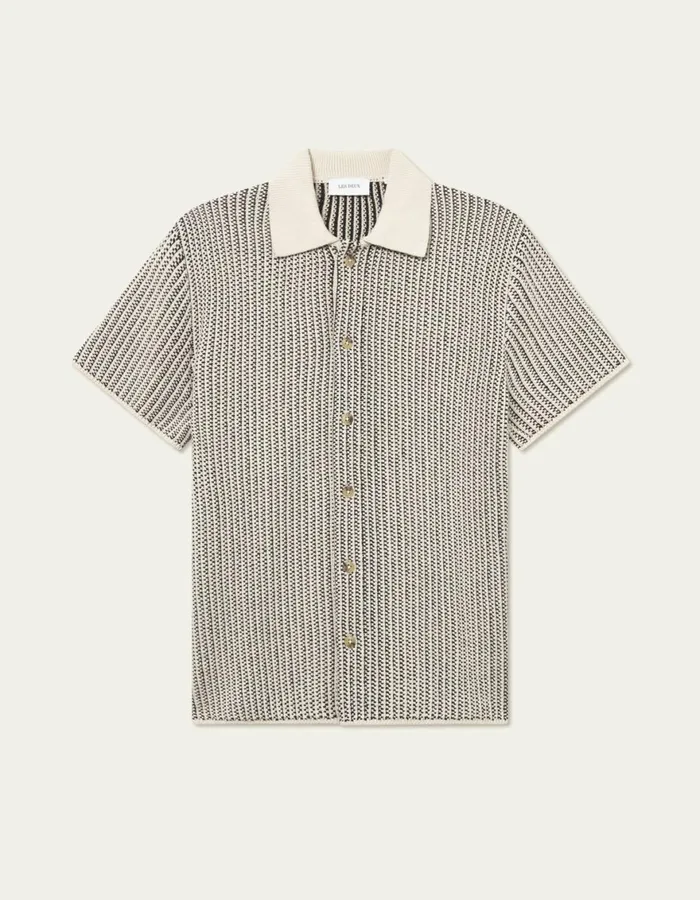 Knitwear Men Les Deux Easton Knitted SS Shirt 8211 IvoryBlack