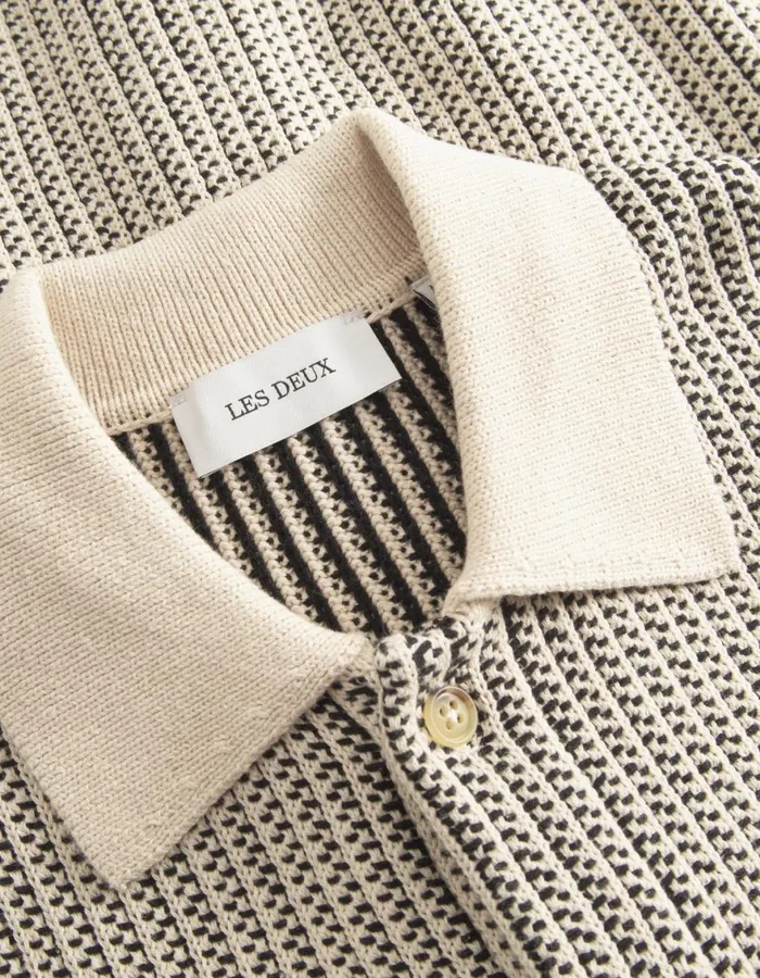 Knitwear Men Les Deux Easton Knitted SS Shirt 8211 IvoryBlack