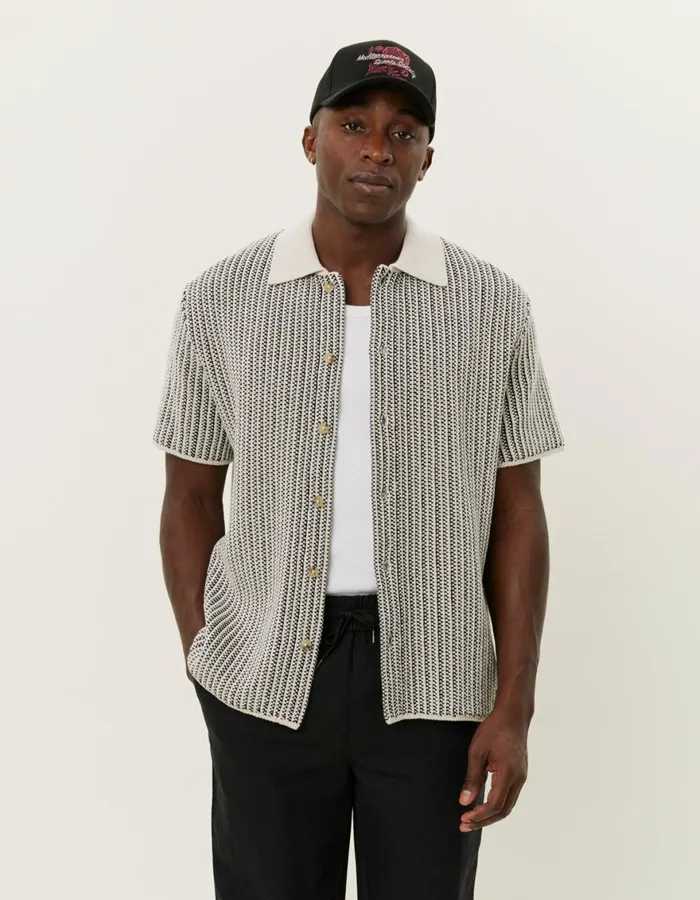 Knitwear Men Les Deux Easton Knitted SS Shirt 8211 IvoryBlack