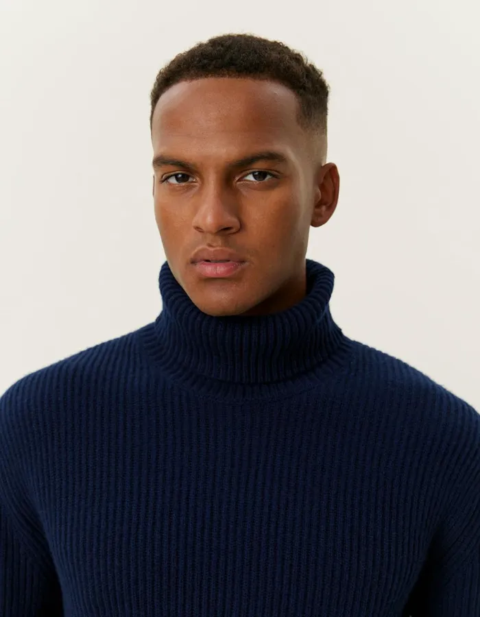 Knitwear Men Les Deux Eddie Wool Rib Rollneck Knit 8211 Dark Navy