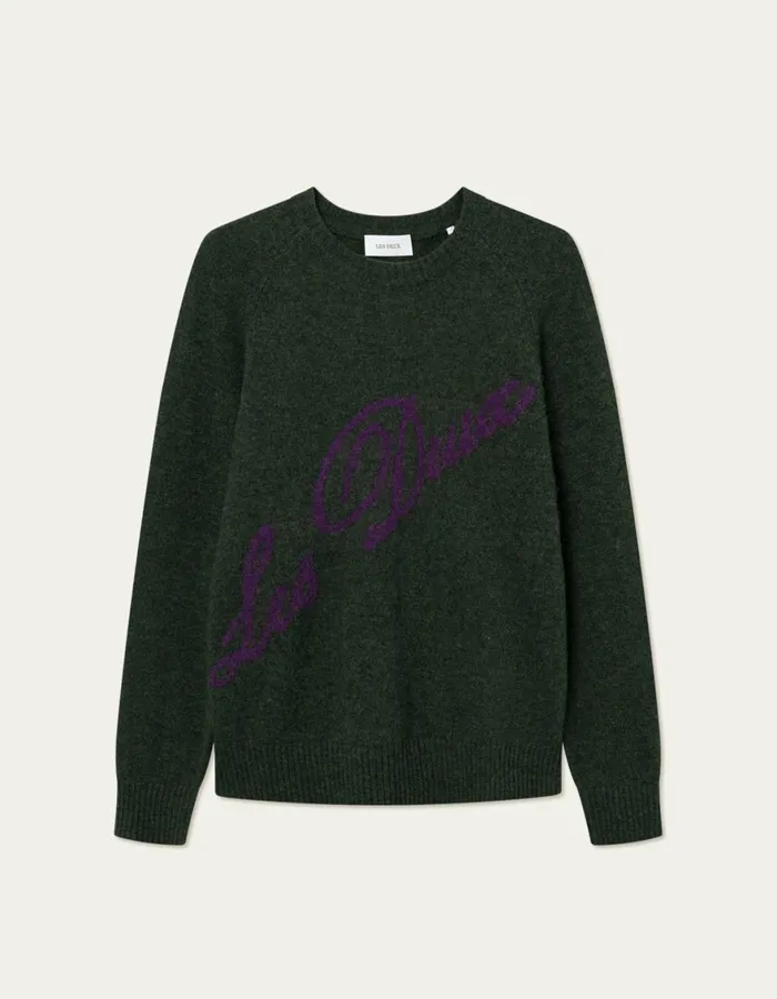 Knitwear Men Les Deux Elliot Crewneck Knit 8211 Chive GreenBlackberry