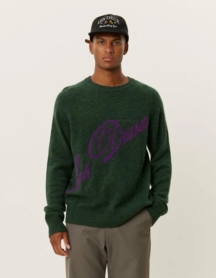 Knitwear Men Les Deux Elliot Crewneck Knit 8211 Chive GreenBlackberry