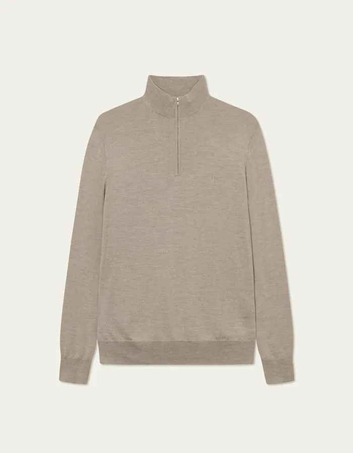 Knitwear Men Les Deux Greyson HalfZip Merino Knit 8211 Dark Sand Melange