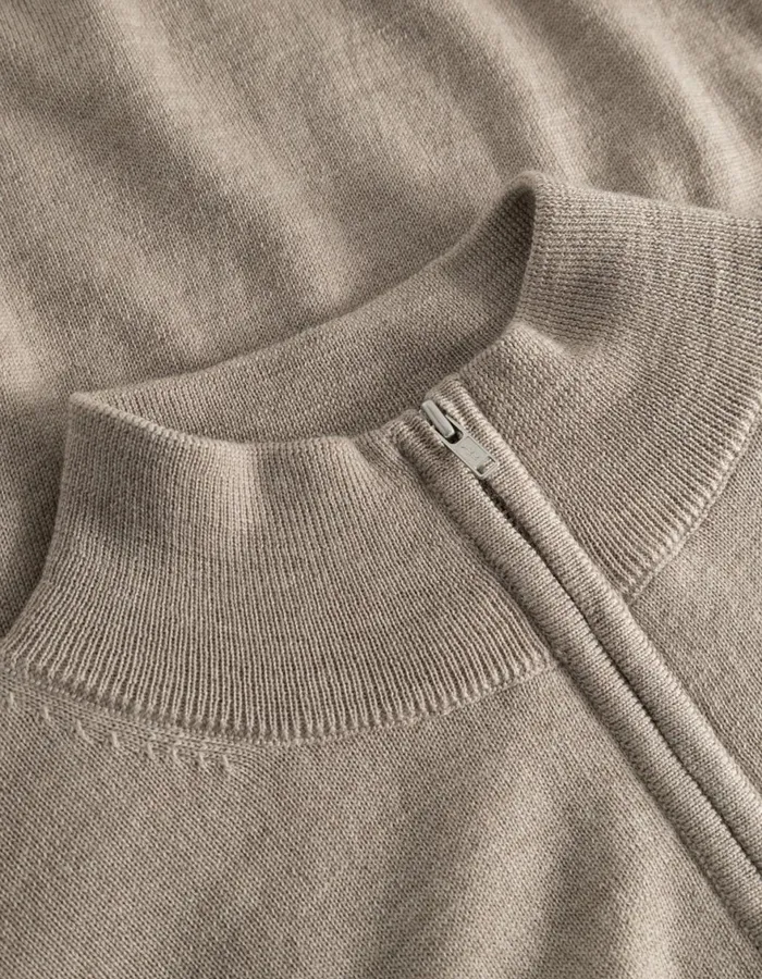 Knitwear Men Les Deux Greyson HalfZip Merino Knit 8211 Dark Sand Melange