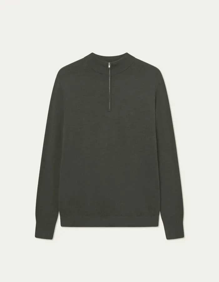 Knitwear Men Les Deux Greyson HalfZip Merino Knit 8211 Forest Green Melange