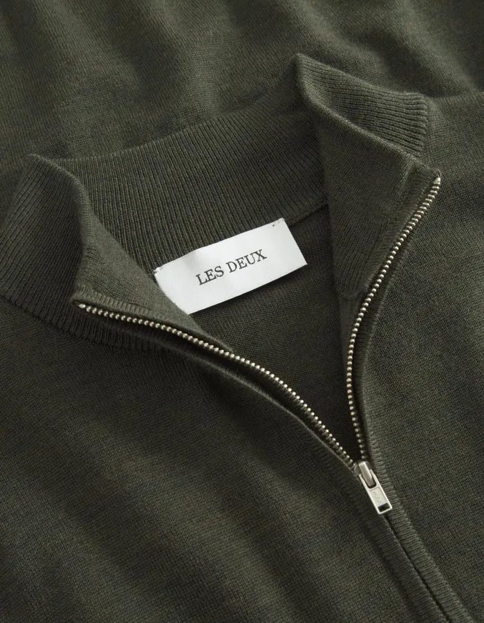 Knitwear Men Les Deux Greyson HalfZip Merino Knit 8211 Forest Green Melange