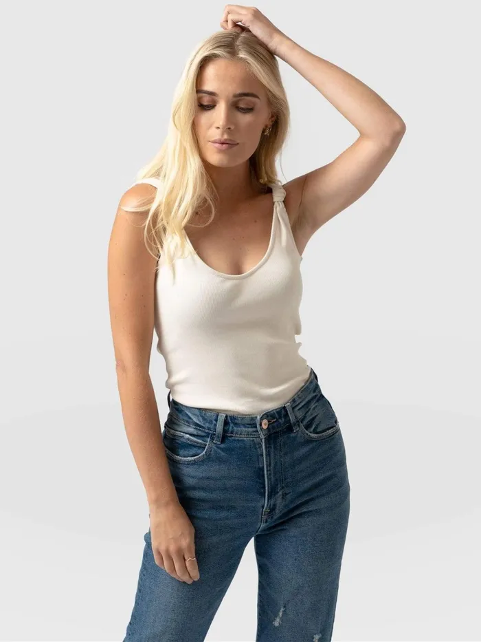 Knot Vest Rib 8211 Cream Cream Women Saint And Sofia Casual Tops