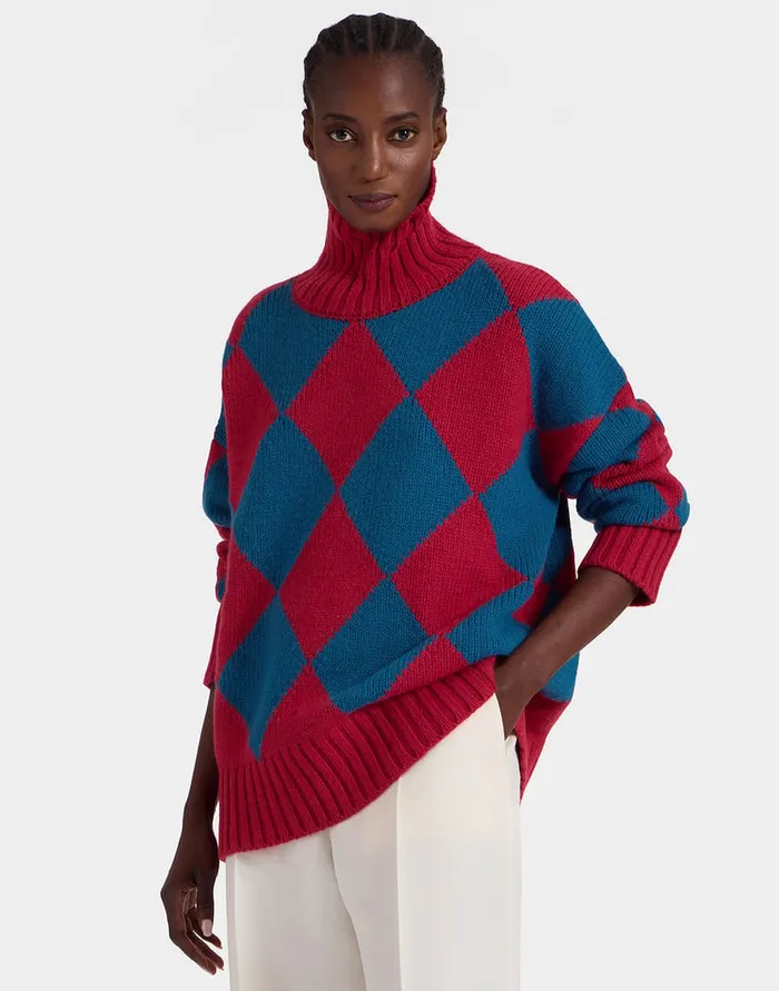 La Doublej Argyle Sweater Red and Blue In Wool Women Knitwear