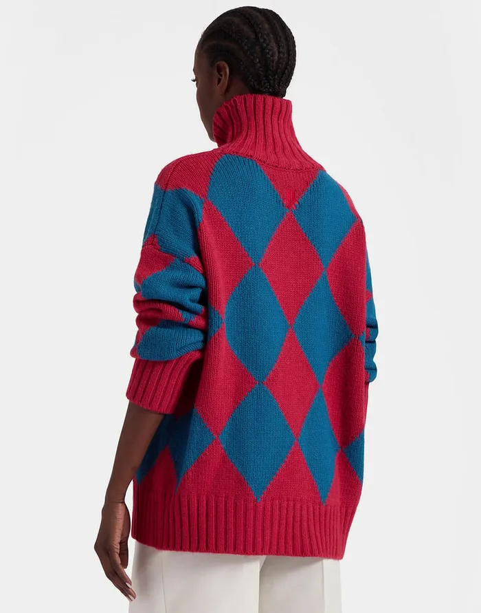 La Doublej Argyle Sweater Red and Blue In Wool Women Knitwear