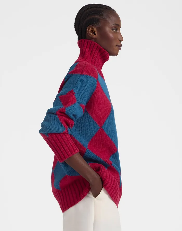 La Doublej Argyle Sweater Red and Blue In Wool Women Knitwear
