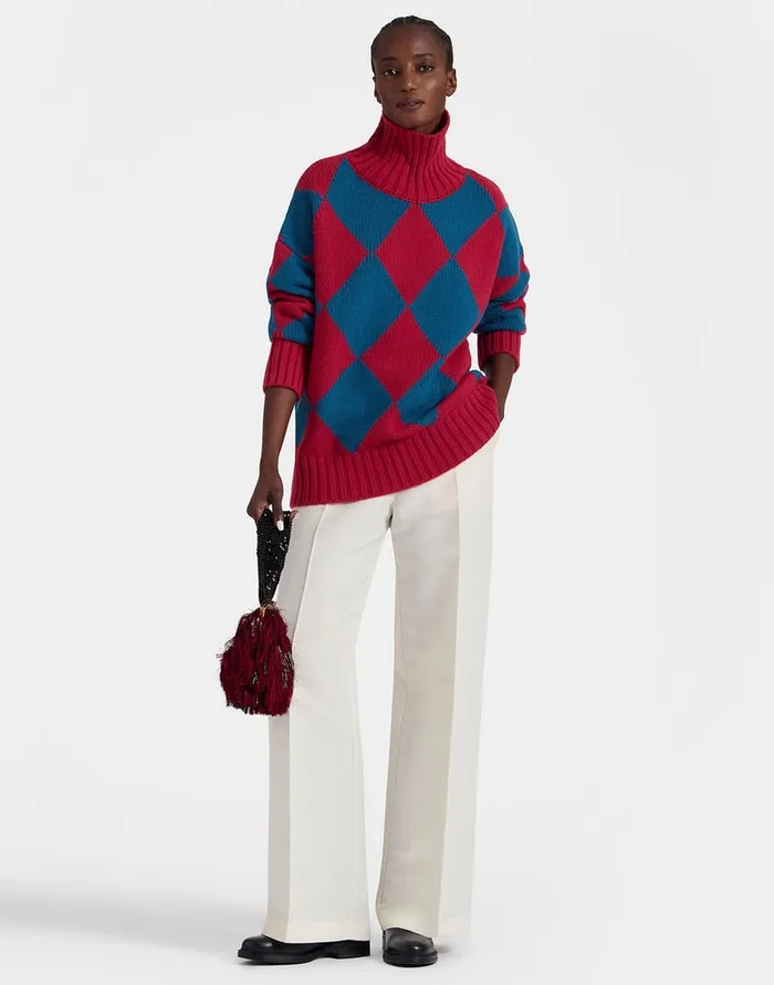 La Doublej Argyle Sweater Red and Blue In Wool Women Knitwear