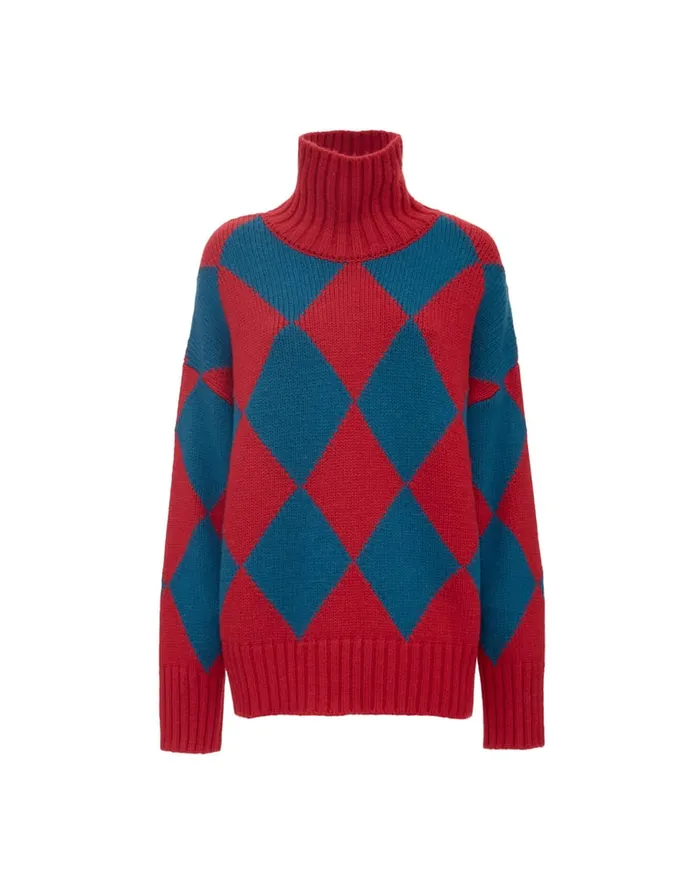 La Doublej Argyle Sweater Red and Blue In Wool Women Knitwear