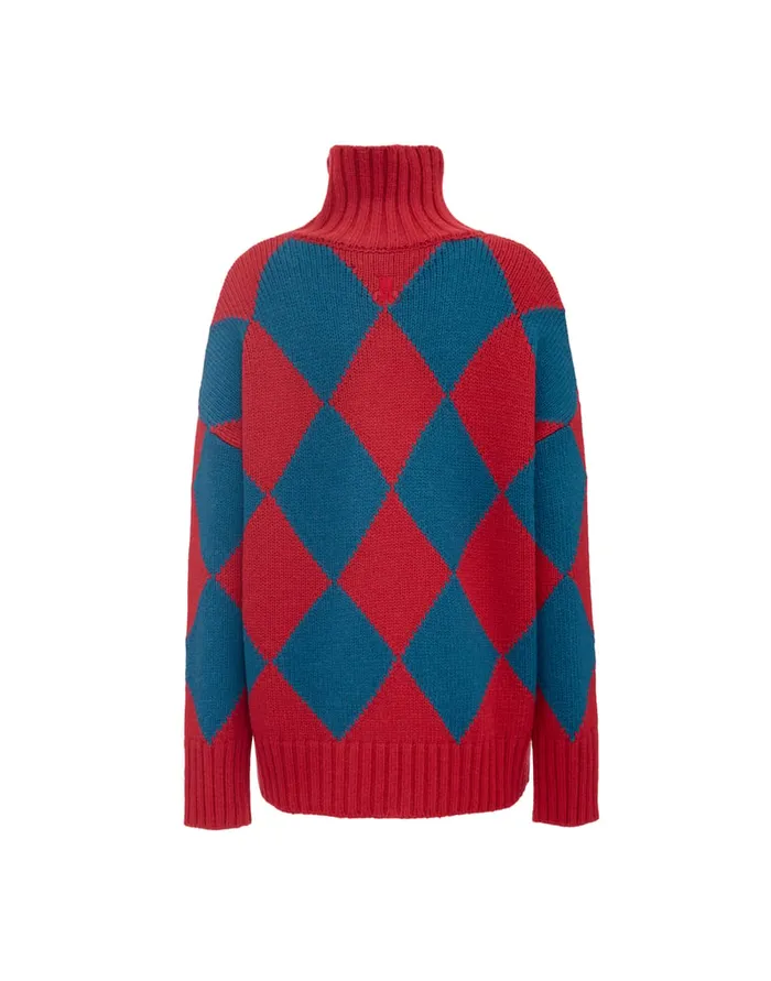La Doublej Argyle Sweater Red and Blue In Wool Women Knitwear
