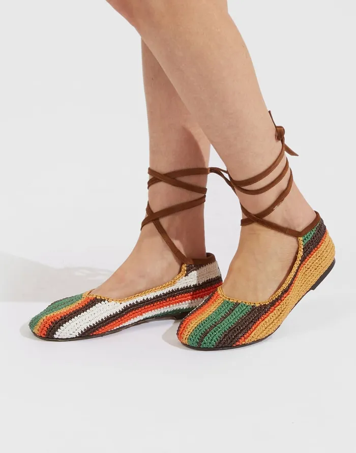 La Doublej Ballerina Flats Multicolor Cioccolato In Raffia Women Shoes