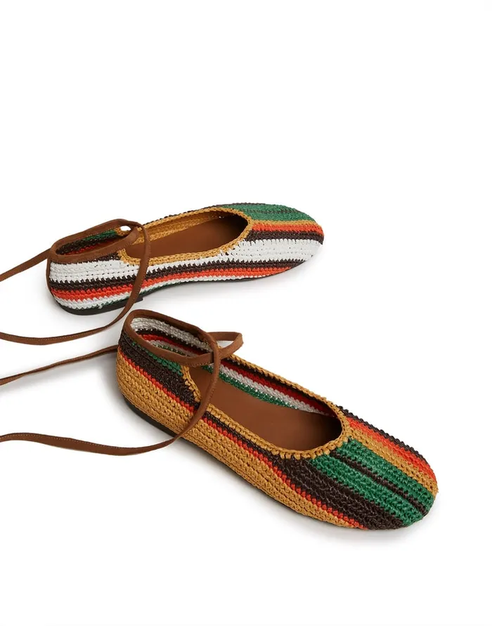 La Doublej Ballerina Flats Multicolor Cioccolato In Raffia Women Shoes