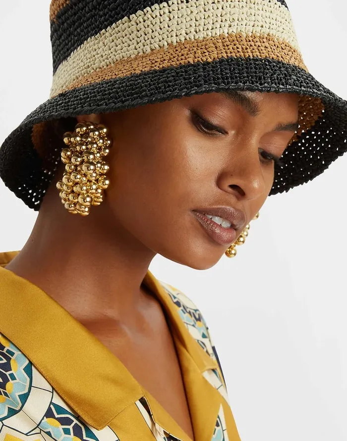 La Doublej Bucket Hat Color Block Light Beige In Raffia Crochet Women Hats
