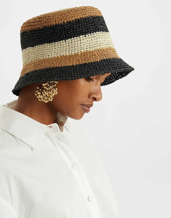 La Doublej Bucket Hat Color Block Light Beige In Raffia Crochet Women Hats