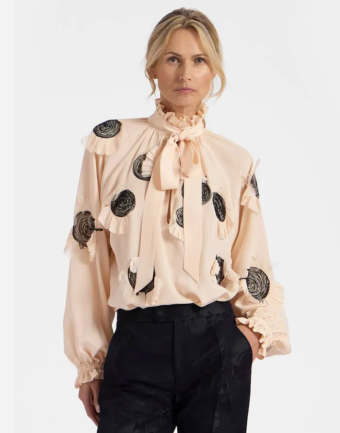 La Doublej Cerere Blouse Solid Light Pink In Crepe De Chine Silk Embroidered Women Shirts and Tops La Doublej Cerere Blouse Solid Light Pink In Crepe De Chine Silk Embroidered Women Shirts and Tops