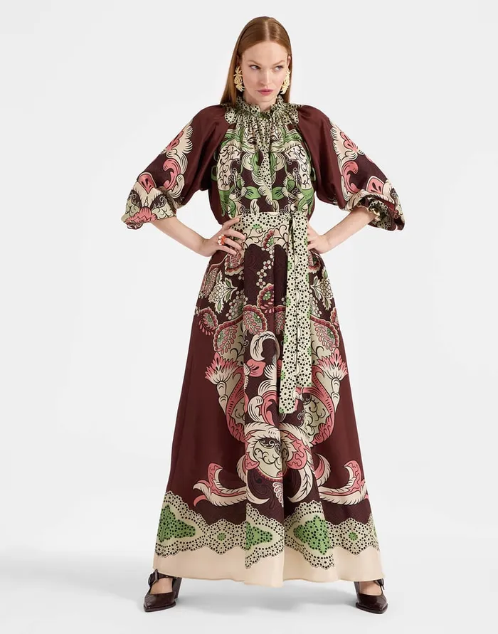 La Doublej Cerere Dress Portal Place Brown In Silk Voile Women Party Dressing La Doublej Cerere Dress Portal Place Brown In Silk Voile Women Party Dressing