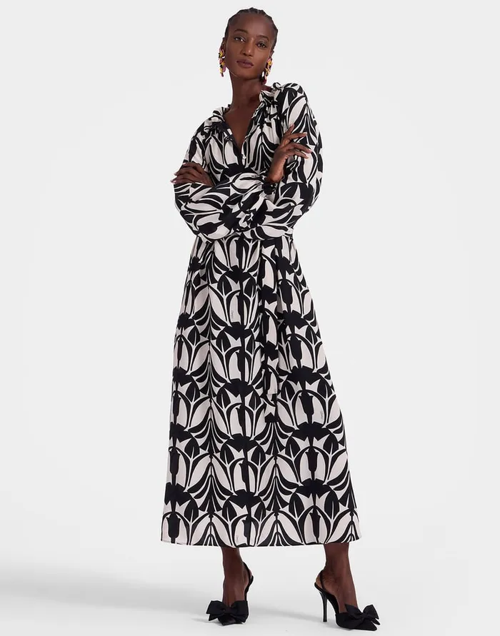 La Doublej Cerere Shirt Dress Papyrus Black and White In Crepe De Chine Silk Women Party Dressing La Doublej Cerere Shirt Dress Papyrus Black and White In Crepe De Chine Silk Women Party Dressing