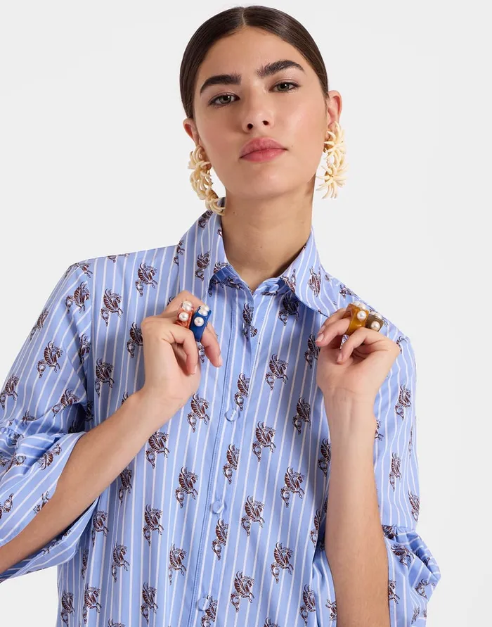 La Doublej Choux Dress Gryphos Light Blue In Cotton Poplin Women Dresses
