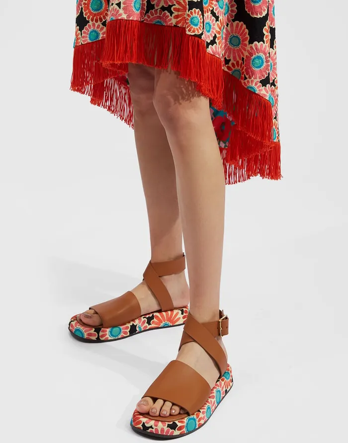 La Doublej Chunky Sandals Crazy Daisy Black In Twill Women Shoes
