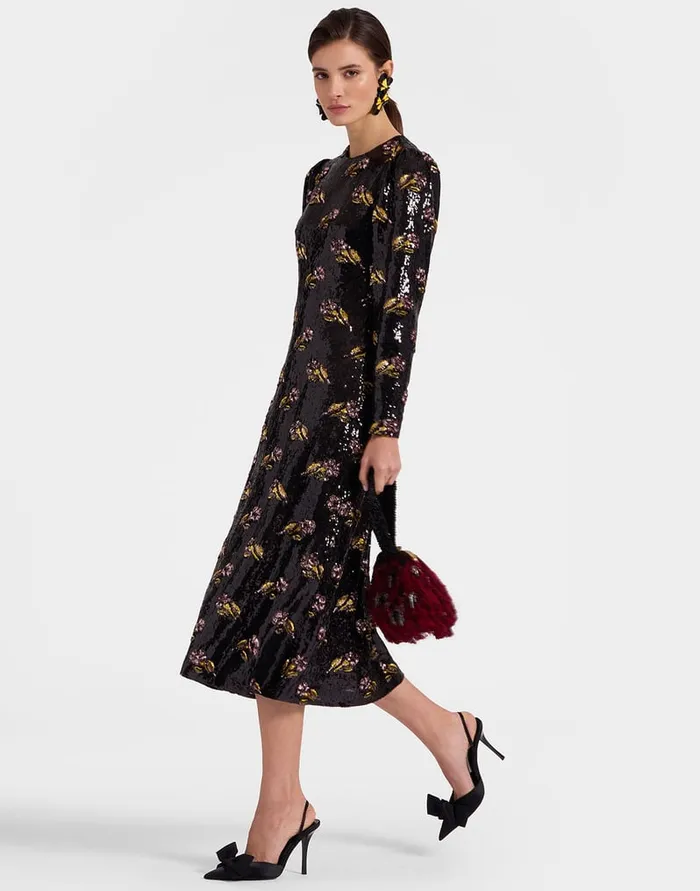 La Doublej Clingy Swing Mayfair Black In Paillettes Embroidered Women Dresses La Doublej Clingy Swing Mayfair Black In Paillettes Embroidered Women Dresses