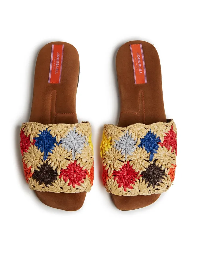 La Doublej Crochet Sandal Multicolor Grigio In Raffia Women Shoes