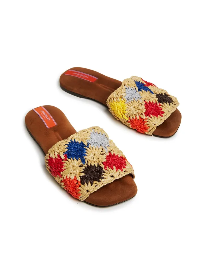 La Doublej Crochet Sandal Multicolor Grigio In Raffia Women Shoes